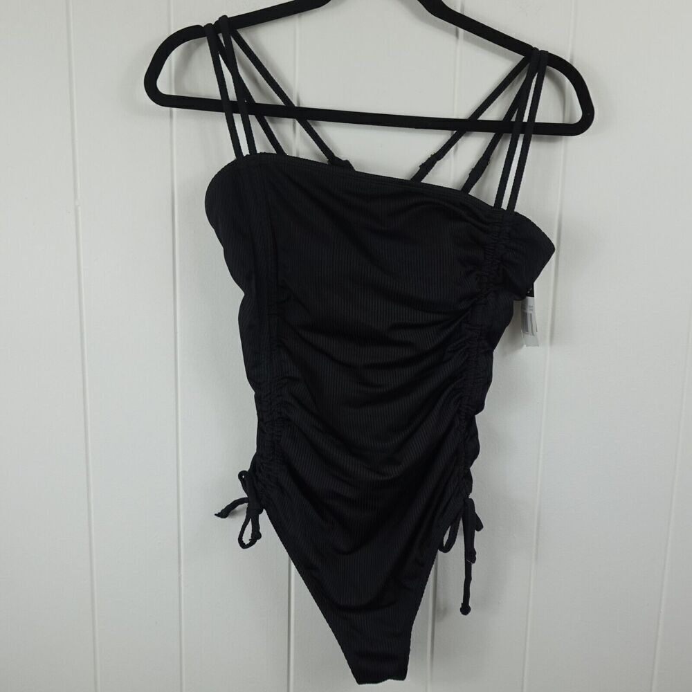 California Waves Womens Black Ribbed High Cut One Piece X-Large